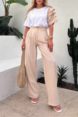 ежедневен модерен комплект с ефектен ръкав HIRDONA BEIGE