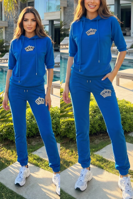 дамски спортен комплект в две части с декорация от камъни CALYRA BLUE