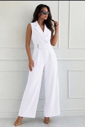 елегантен гащеризон с ревери и златни копчета SELESTE WHITE