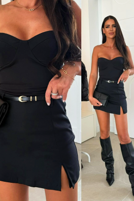 елеганта къса пола с цепка и колан ZENDAIA BLACK