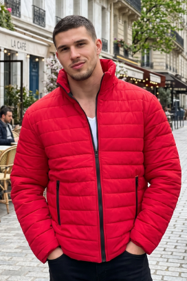 мъжко олекотено капитонирано яке с висока яка VEKTOR RED