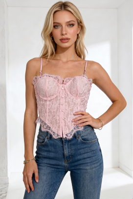 съблазнителен дамски дантелен корсетен топ MILEDONA PINK