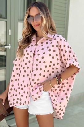 модерна дамска риза на точки DOTINZA PINK