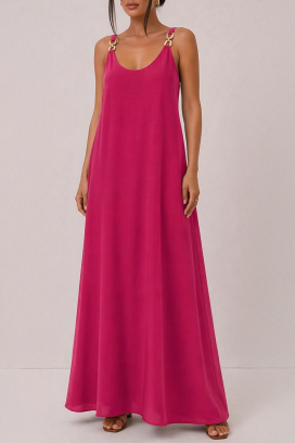 дълга рокля с декоративни халки на презрамките ZENAIDA FUCHSIA