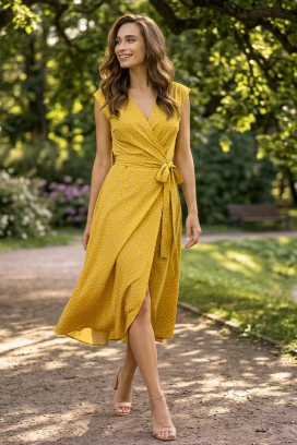 ефирна миди рокля на точки тип прегърни ме HOLYANA YELLOW