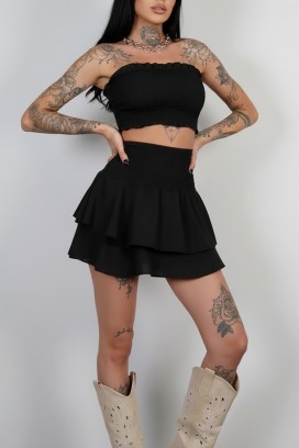 дамски летен комплект с бюстие и къса пола DAFINA BLACK