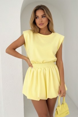 дамски летен комплект топ и къса обемна пола TOPINZA YELLOW