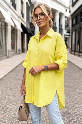 овърсайз дамска риза с изчистен дизайн и свободна кройка LONELIA YELLOW