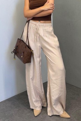 ефирен широк дамски панталон с ластична талия LARENTIA BEIGE