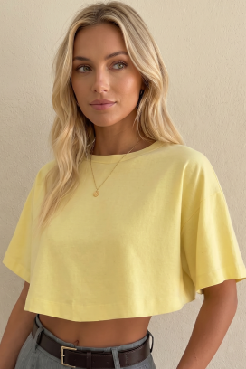 дамска скъсена тениска минималистичен дизайн VITAMA YELLOW