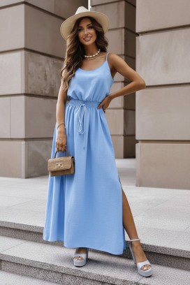 дълга лятна рокля с тънки презрамки NIKOLEA BLUE