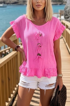блуза с декоративни връзки, волани и ефирно бохо излъчване DORINZA PINK
