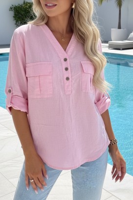спортно-елегантна дамска риза с навиващи се ръкави SHEYLA PINK
