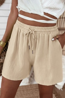 ежедневни дамски къси панталонки с ластична талия и връзки LUNIETA BEIGE