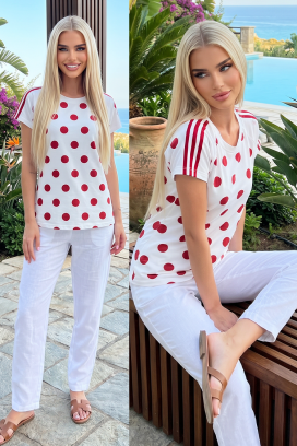 дамска тениска на точки с къс ръкав DOLTINA RED