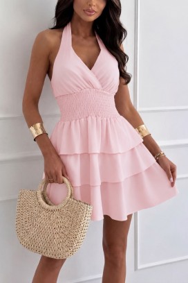 къса рокля с волани и гол гръб GALMINA PINK