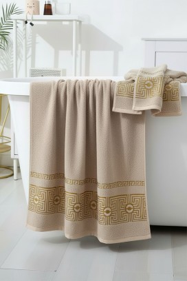 хавлиена кърпа с декоративен борд и мека текстура HAVLIANA BEIGE 50x100 cm