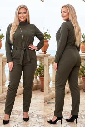 дамски гащеризон с ефектен цип и висока яка OLIVARINA KHAKI