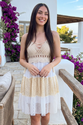 мини рокля от дантела в бохо стил JACIRA BEIGE