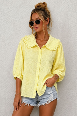 нежна дамска риза с ефектна релефна текстура и широка романтична яка CERAVIELA YELLOW