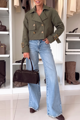 къс дамски тренчкот с двуредни копчета SHARMITA KHAKI
