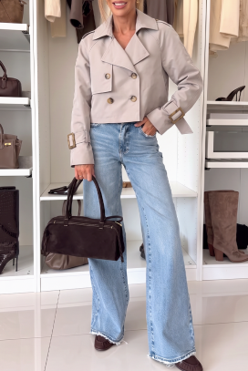 къс дамски тренчкот с двуредни копчета SHARMITA BEIGE