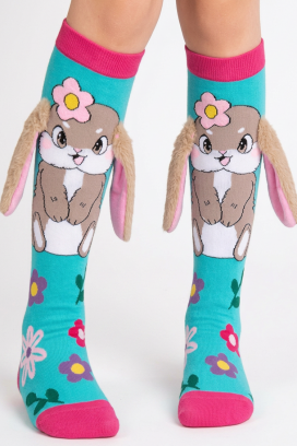 детски чорапки с 3D принт зайче и меки ушички AQUA BUNNY