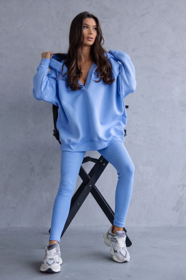 дамски спортен комплект със суичър и рипсен клин BRANDILA BLUE